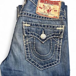 True Religion Men's Bootcut Jeans - Light Blue with White Stitching